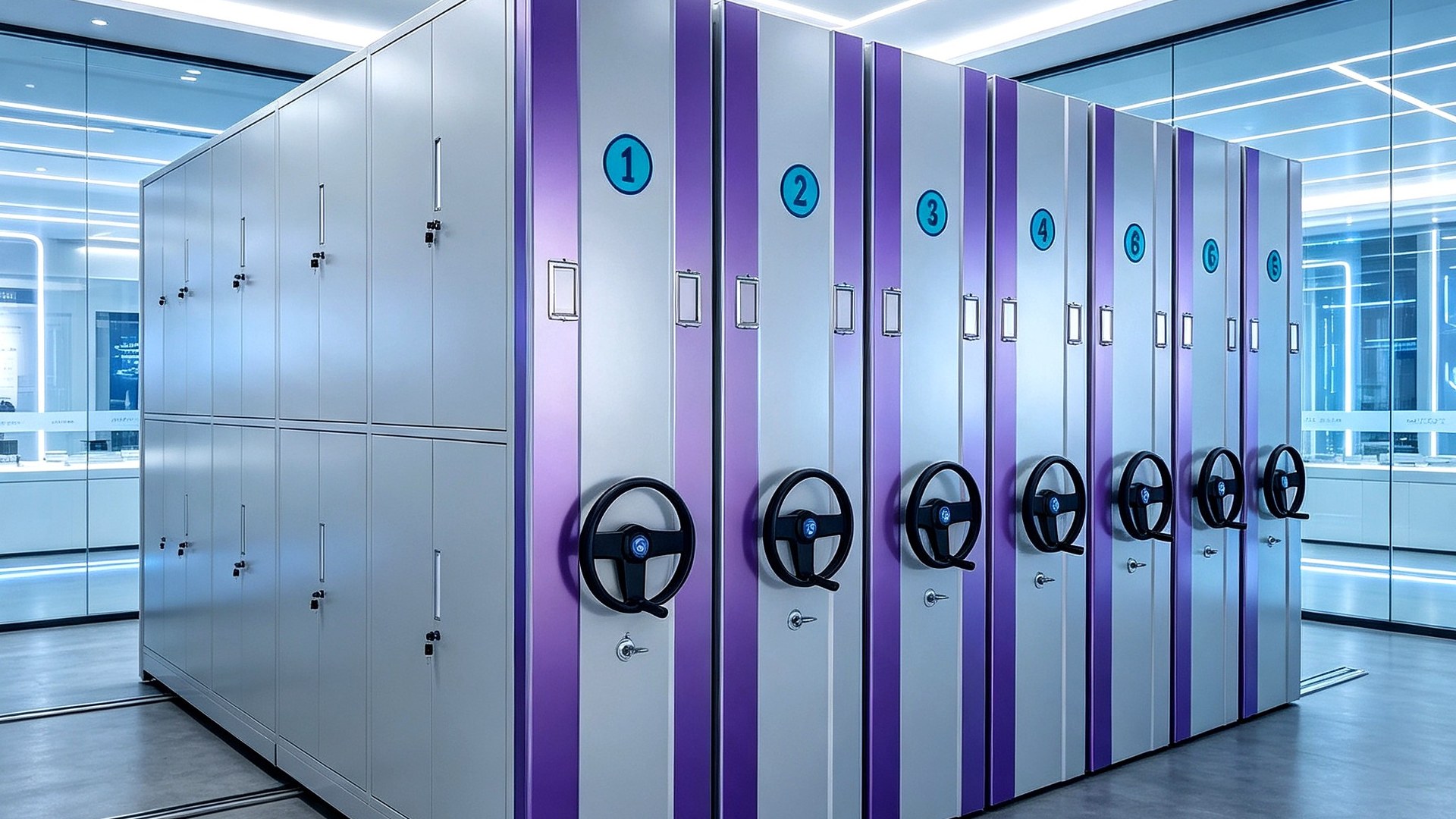 Contrast-color manual mobile shelving