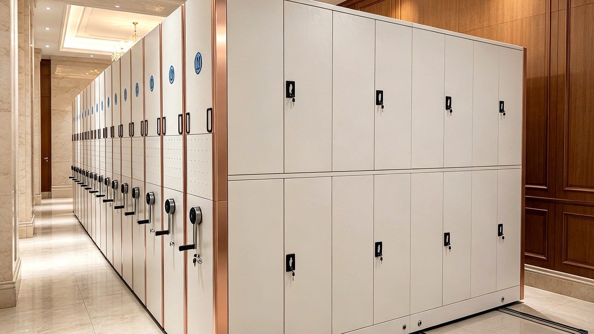 Hand-crank mobile shelving