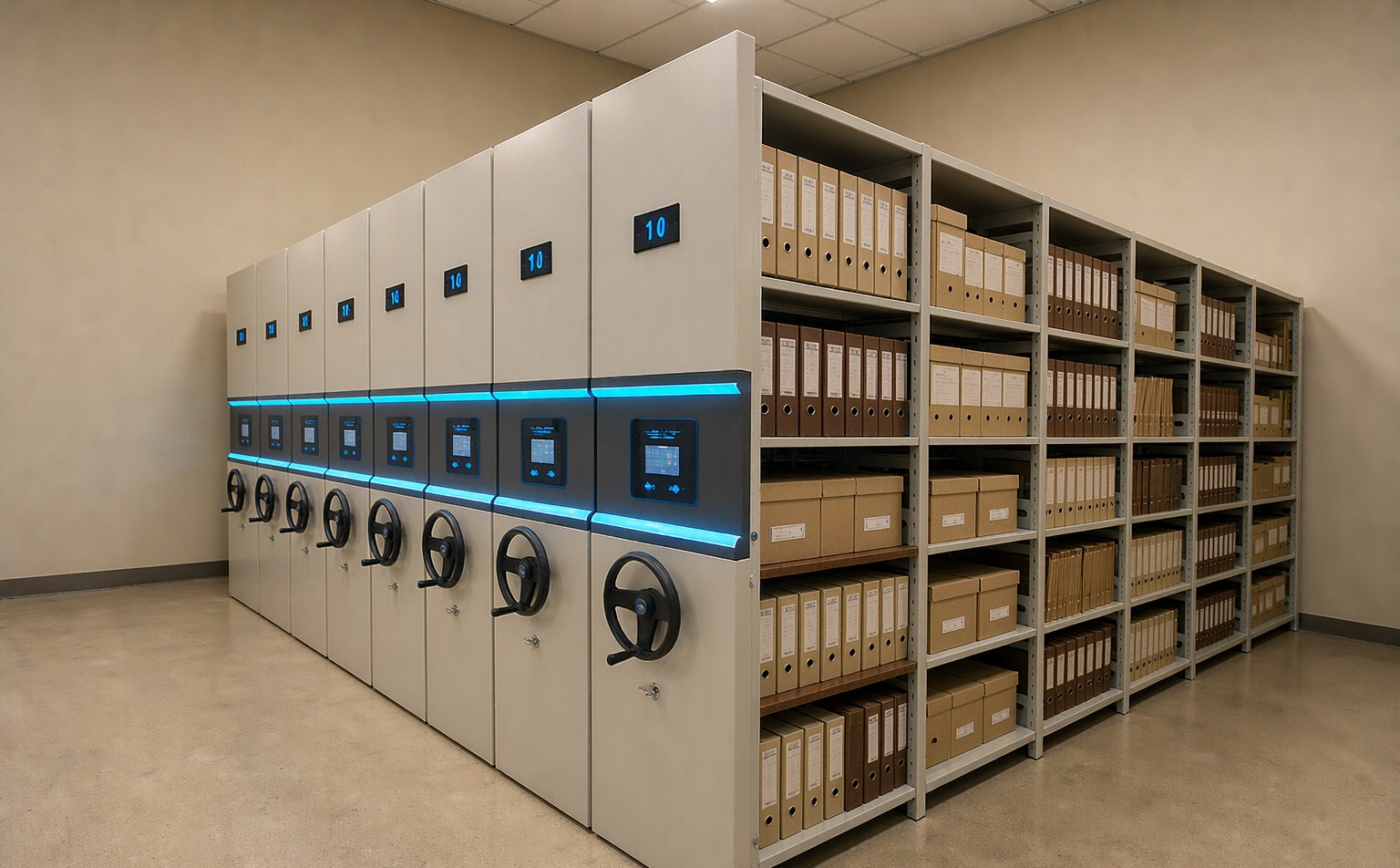 Accounting Voucher Smart Mobile Shelving in a court case-file archive room
