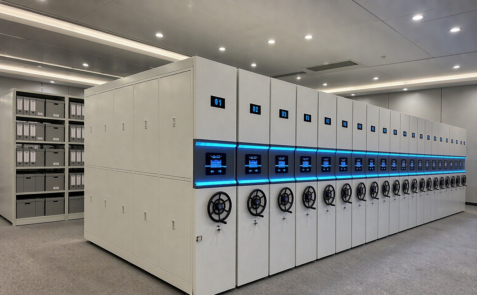 Spider-Wheel Smart Mobile Shelving in a corporate enterprise archives centre